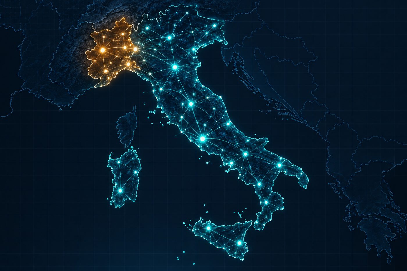 Mappa della rete con i nodi di connessione del nord ovest italiano